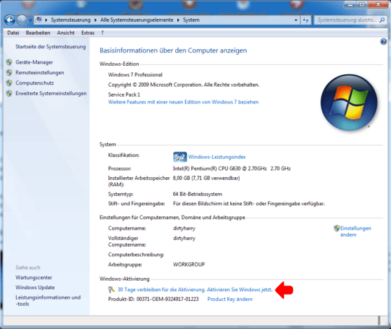 Windows 7 Professional aktivieren