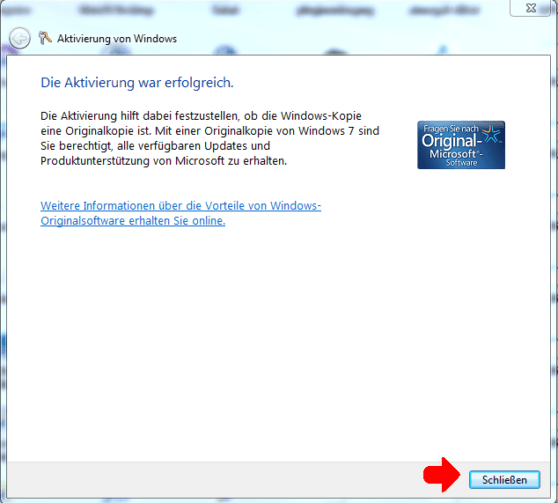 Windows 7 Professional aktiviert