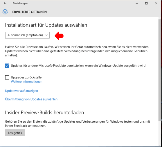 Installationsart für Updates