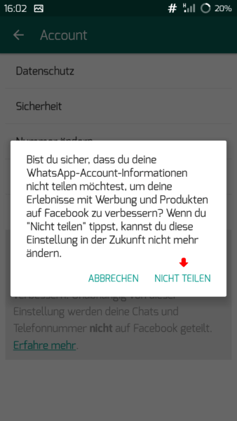 Whatsapp Account-Info nicht teilen