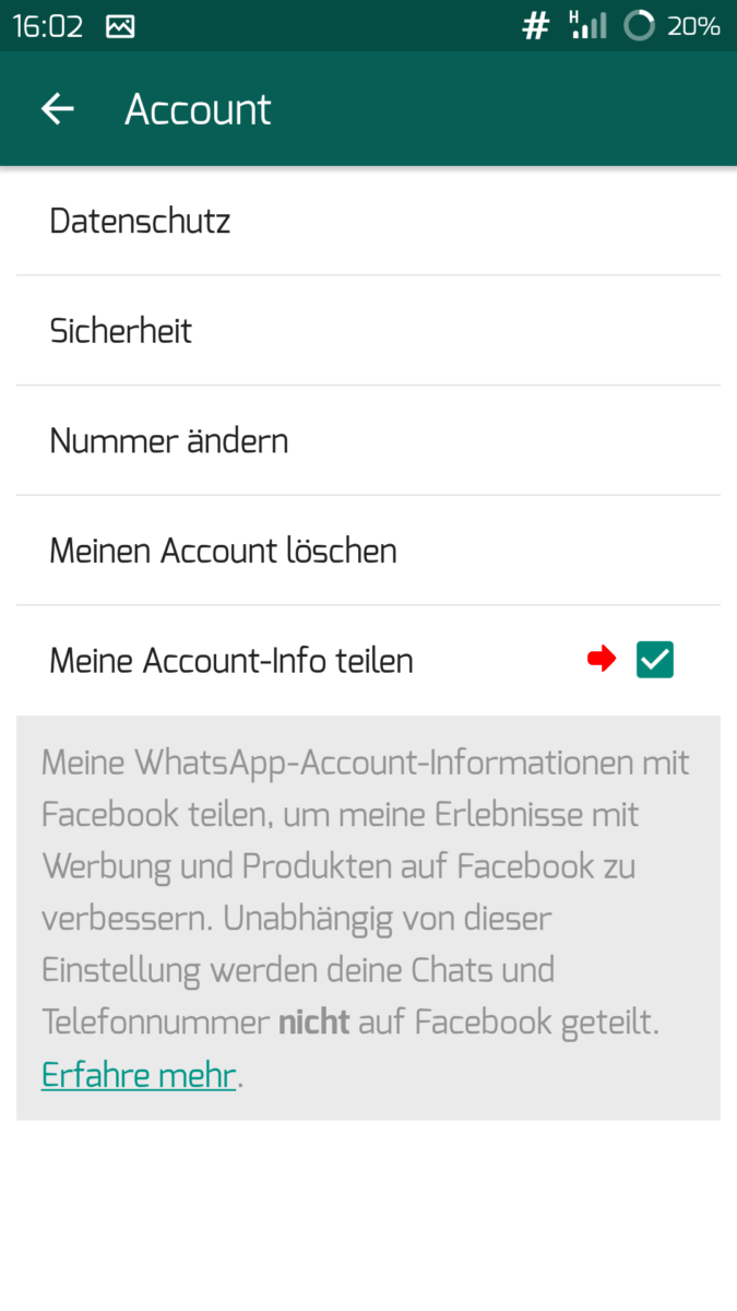 WhatsApp Account-Info teilen