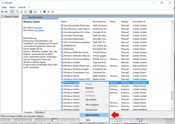 Windows Update Eigenschaften